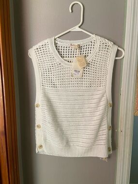 Hem & Thread White Crocheted Open-Weave Sleeveless Top